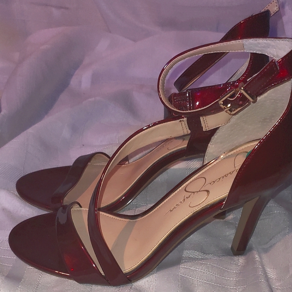 Jessica Simpson Red Shiney Strappy Heels | Women's Size 8